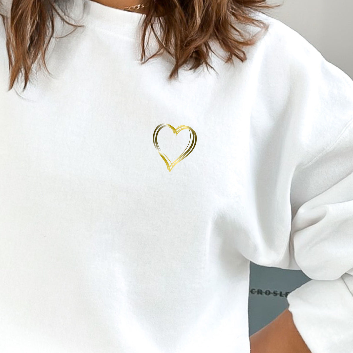 White Sweatshirt with Small Gold Heart