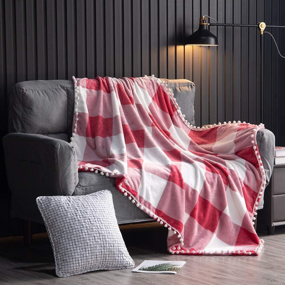 Custom Checkered Blankets with Pom Poms